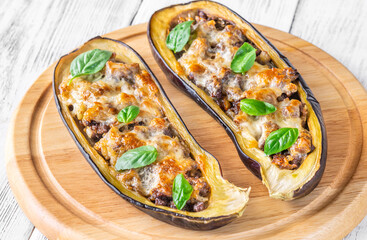 Sausage stuffed eggplant