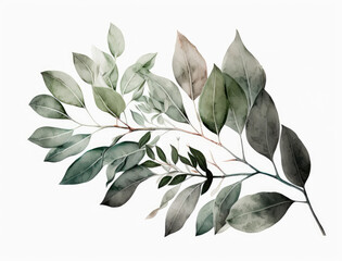 Ai Generated Art A Watercolor Painting of an Abstract  Branch and Leaves against a White Background in Bright Pastel Sage Green Colors