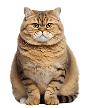 Scottish fold fat cat sitting isolated on white background cutout