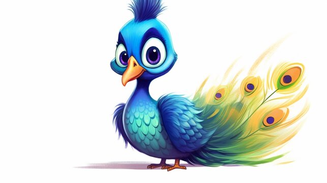 a sketch of a painted cute little peacock in the style.Generative AI