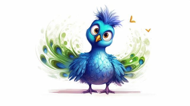 a sketch of a painted cute little peacock in the style.Generative AI