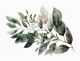 Ai Generated Art A Watercolor Painting of an Abstract  Branch and Leaves on White Background in Bright Pastel Sage Green Colors
