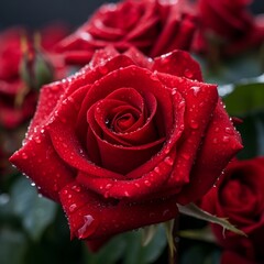 Red roses with water drops on the petals generative ai