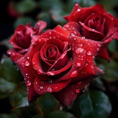 Red roses with water drops on the petals generative ai