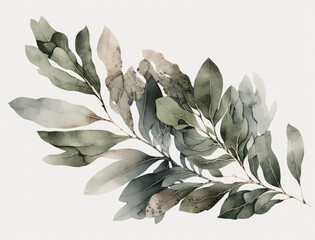 Ai Generated Art A Watercolor Painting of an Abstract  Eucalyptus Leaves Branch Isolated on White Background in Bright Pastel Sage Green Colors
