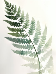 Ai Generated Art A Watercolor Painting of an Abstract Fern Leaf Isolated on the White Background in Bright Pastel Sage Green Colors