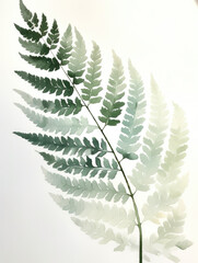 Ai Generated Art A Watercolor Painting of an Abstract Single Fern Leaf Isolated on the White Background in Bright Pastel Sage Green Colors