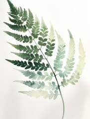 Ai Generated Art A Watercolor Painting of an Abstract Fern Leaf on the White Background in Bright Pastel Sage Green Colors