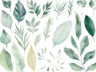 Ai Generated Art A Watercolor Painting of Different Leaves of Diverse Shapes and Forms against the white background