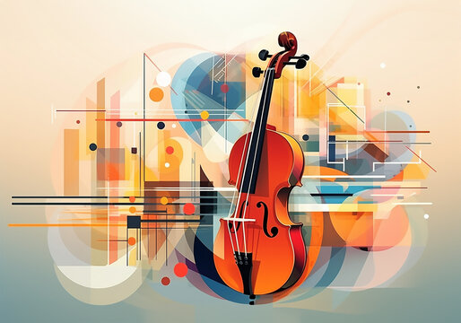 Abstract flat illustration, Collage of various musical instruments, and transparent shapes