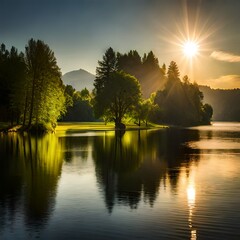 sunrise over the river generated by AI