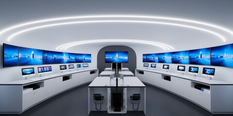 Futuristic modern office. Business corporation room - Generative AI