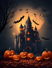 halloween background with pumpkin and bats