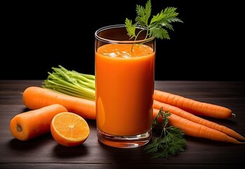 Carrot juice isolated on dark background