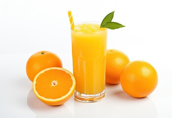 Orange juice in glass on white background