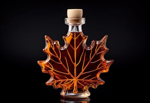 Maple syrup bottle isolated on black background