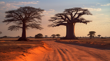 paysage aride de la savane africaine avec l’emblématique baobab arbre géant et sacré