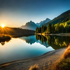 sunset over lake generated by AI