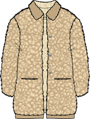 UNISEX WEAR LONG FUR FLEECE COAT VECTOR ILLUSTRATION © M A A Designs
