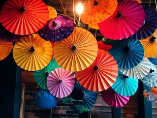 Colorful banner with a bunch of paper umbrellas generative ai