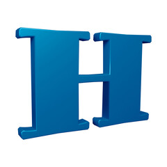 3D alphabet letter h in blue color for education and text concept