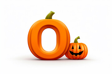 Orange colored Halloween alphabet, pumpkin letter O isolated on white background, creative autumn font design for poster, banner, greeting card. Generative AI. 
