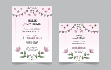 Set of housewarming party invitation templates, Vector illustration eps 10, a4 poster, and square post for social media
