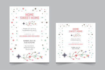 Set of housewarming party invitation templates, Vector illustration eps 10, a4 poster, and square post for social media