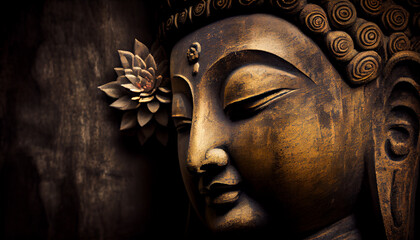 Fototapeta na wymiar Buddha statue closeup. Buddhism. AI generative