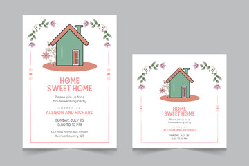 Set of housewarming party invitation templates, Vector illustration eps 10, a4 poster, and square post for social media