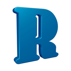 3D alphabet letter r in blue color for education and text concept