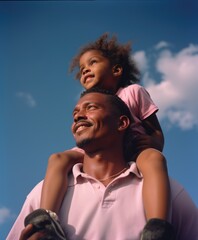 Skyward Bond: Father Embracing Daughter Beneath the Blue