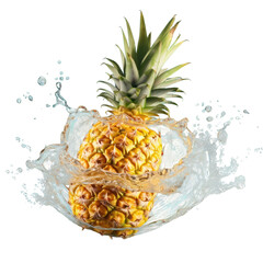 transparent background isolated pineapple water splash