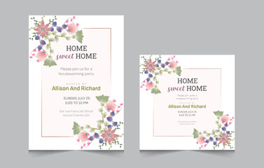 Set of housewarming party invitation templates, Vector illustration eps 10, a4 poster, and square post for social media