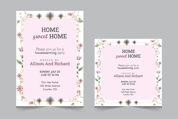 Set of housewarming party invitation templates, Vector illustration eps 10, a4 poster, and square post for social media