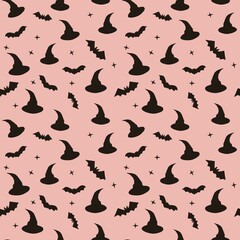 Seamless pattern on the theme of Halloween. witch hat suitable