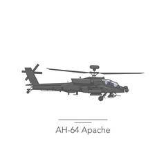 AH-64 Apache icon. Outline colorful icon of helicopter on white. Vector illustration