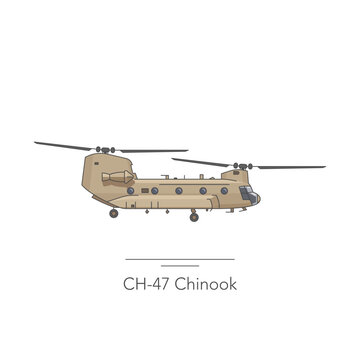 CH-47 Chinook icon. Outline colorful icon of helicopter on white. Vector illustration