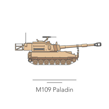 M109 Paladin icon. Outline colorful icon of howitzer on white. Vector illustration