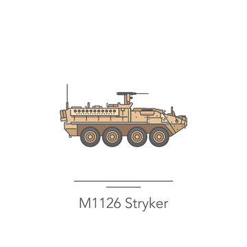 M1126 Stryker icon. Outline colorful icon of armored carrier on white. Vector illustration