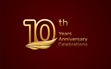 10th anniversary logo design with double line number style and golden wings, vector template