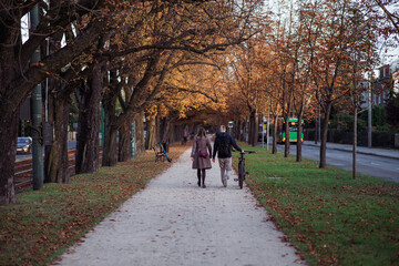 couple of people walking in autumn park