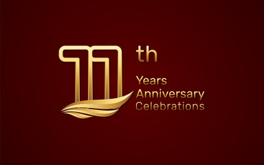 11th anniversary logo design with double line number style and golden wings, vector template