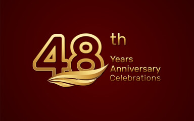 48th anniversary logo design with double line number style and golden wings, vector template