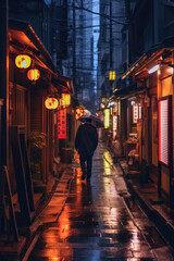 Japanese street in a rainy night