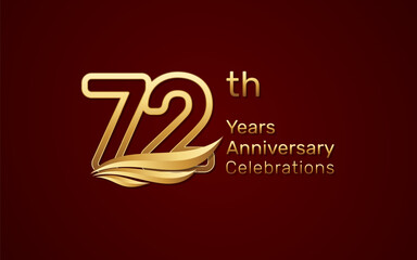 72th anniversary logo design with double line number style and golden wings, vector template