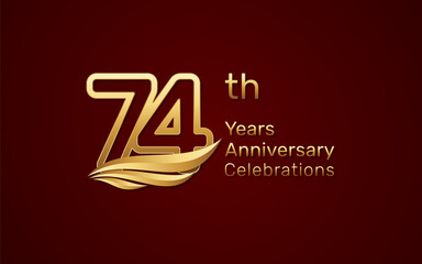 74th anniversary logo design with double line number style and golden wings, vector template