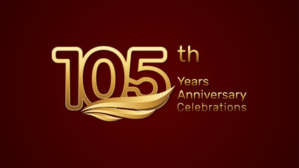 105th anniversary logo design with double line number style and golden wings, vector template