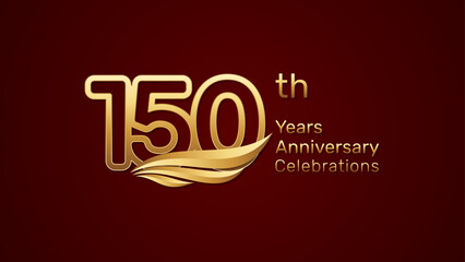 150th anniversary logo design with double line number style and golden wings, vector template
