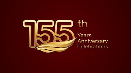 155th anniversary logo design with double line number style and golden wings, vector template